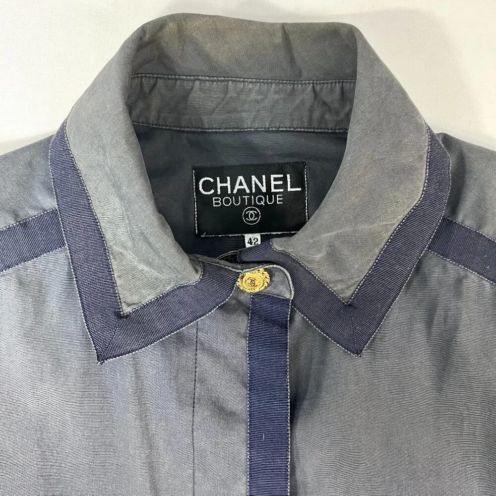 CHANEL Boutique Vintage‎ Gray/Navy Trench Coat Size 42